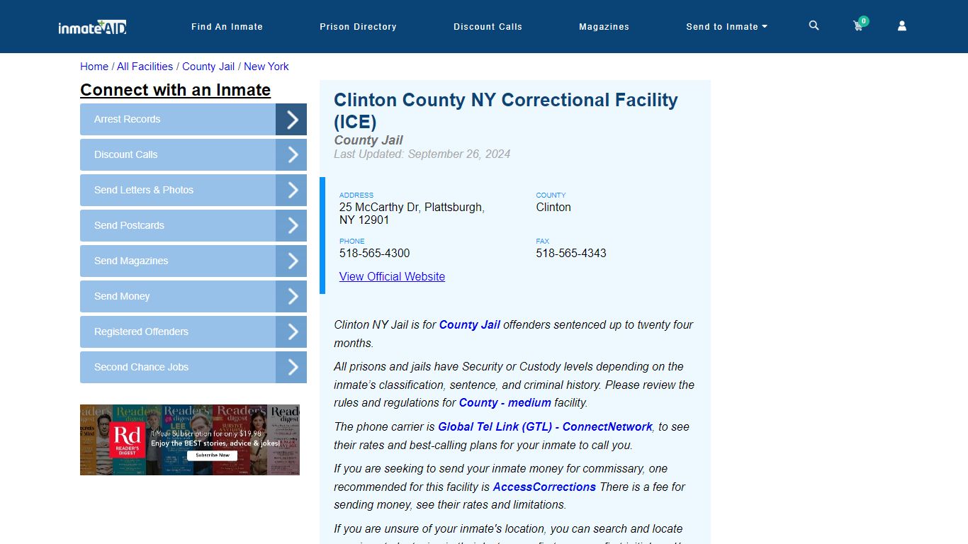 Clinton County NY Correctional Facility (ICE) - Inmate Locator